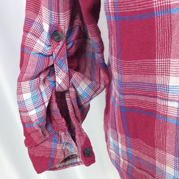Boston Traders Hoodie Button Down Top Womens XL Plaid Roll Tab Sleeves DAMAGE - Picture 9 of 13